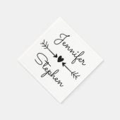 白黒の結婚ハートと愛の矢印 スタンダードカクテルナプキン (角)