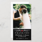 白黒の結婚ハート写真サンキューカード サンキューカード (正面/裏面)