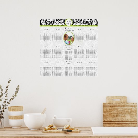 白黒の結婚写真の座席表 ポスター (キッチン)