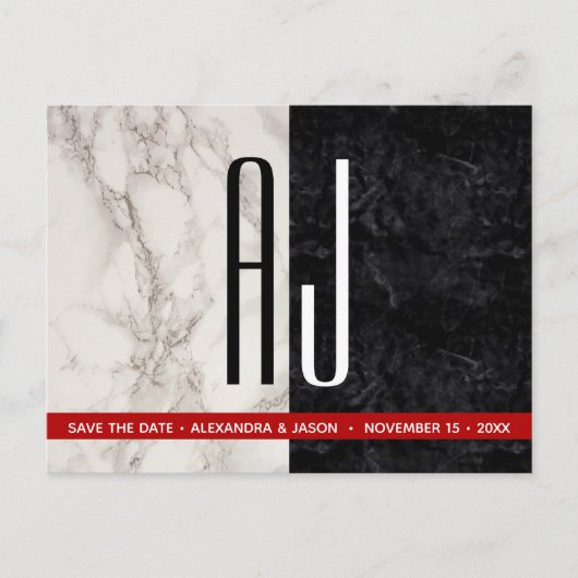 白黒の結婚式が日付カードを保存 案内ポストカード (正面)