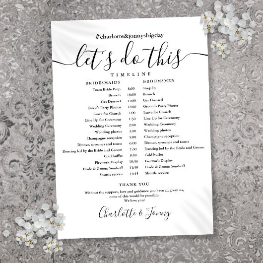 白黒の結婚式のタイムライン カード