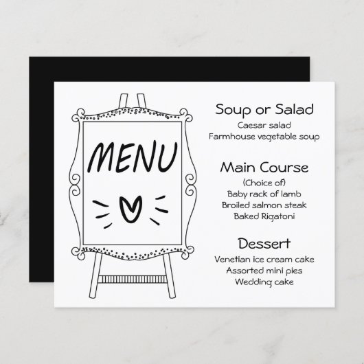 白黒の結婚式のメニューイーゼル記号 (正面/裏面)