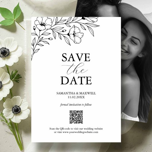 白黒の結婚式の写真付きSave The Date セーブザデート