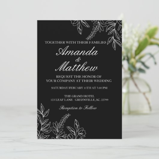 白黒の結婚式の招待 案内状 (スタンド正面)