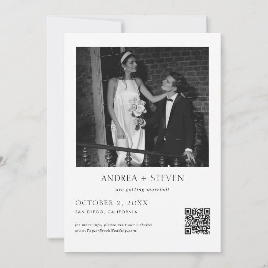 白黒の結婚式の日付写真を保存 招待状 (裏面)