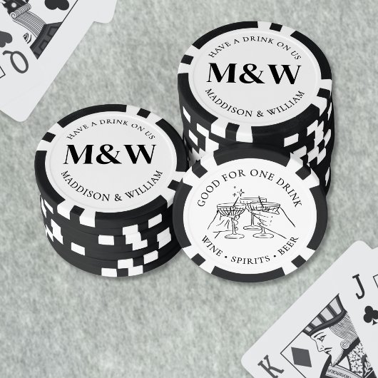 白黒の結婚式ドリンク ポーカーチップ
