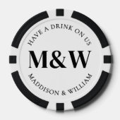 白黒の結婚式ドリンク ポーカーチップ (正面)