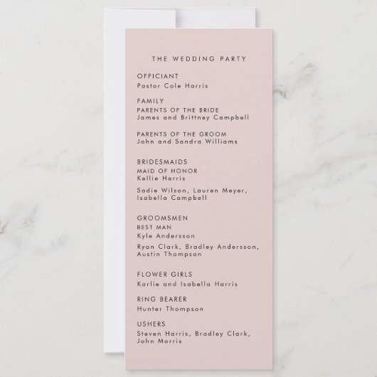 白黒の結婚式プログラム 招待状 (裏面)