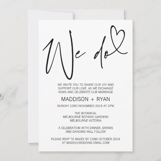 白黒の結婚式招待状モダンを実現 招待状 (正面)