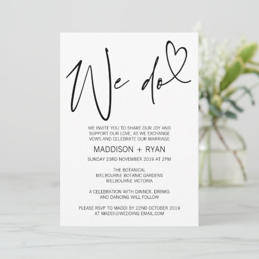 白黒の結婚式招待状モダンを実現 招待状 (スタンド正面)