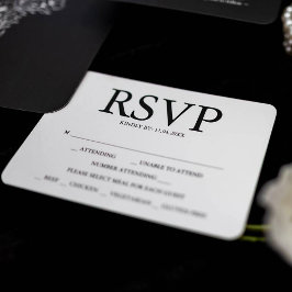 白黒の結婚式食事選択のRSVPカード 出欠カード