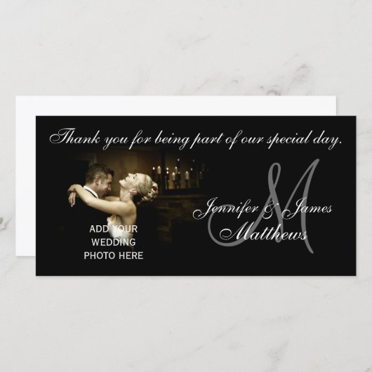 白黒の結婚感謝モノグラムカード サンキューカード (正面/裏面)