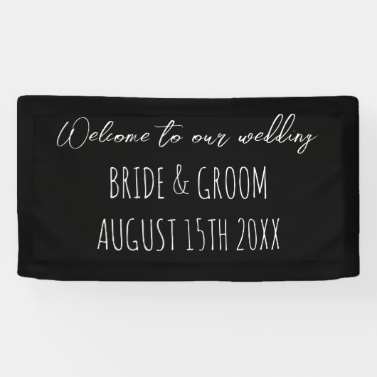 白黒の結婚手書きへようこそ 横断幕 (横)