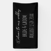 白黒の結婚手書きへようこそ 横断幕 (縦)