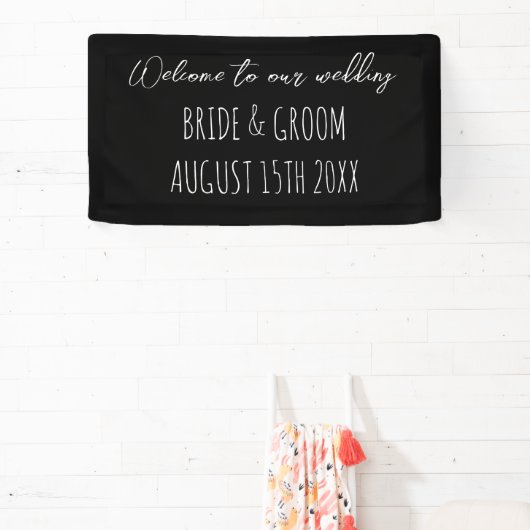 白黒の結婚手書きへようこそ 横断幕 (インサイチュ)