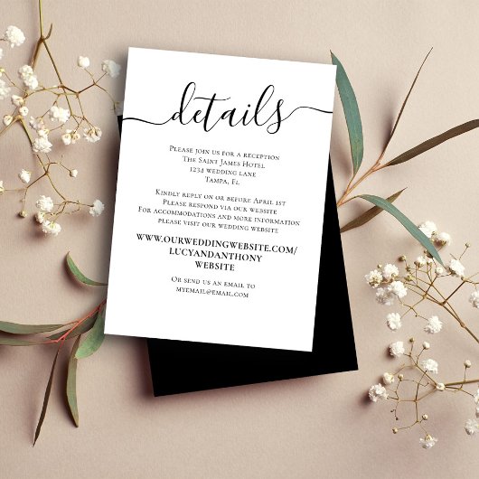 白黒の結婚詳細QRコード エンクロージャーカード