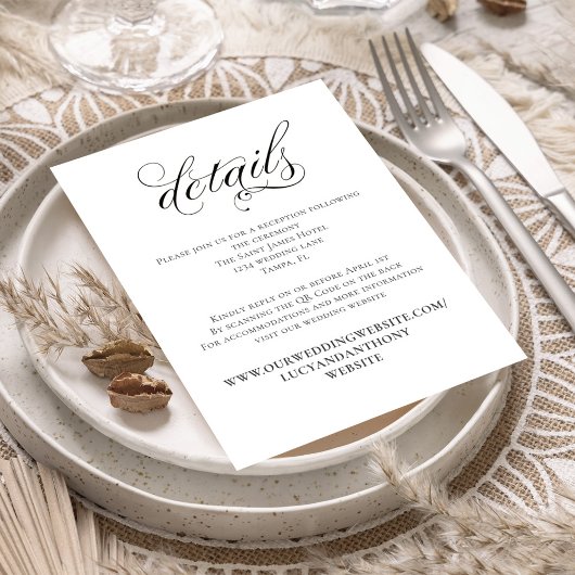 白黒の結婚詳細QRコードRSVP エンクロージャーカード