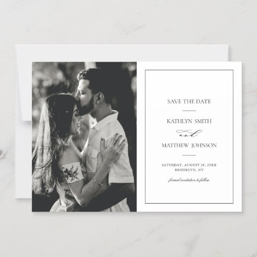 白黒の結縁ど婚日を保存 マグネット招待状 (正面)