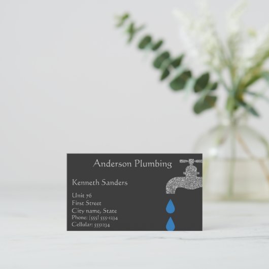 白黒の給排水衛生設備および配管設備 名刺 (スタンド正面)