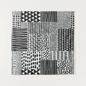白黒の継ぎ目のないドールパターン。手描き タペストリー (正面(横))