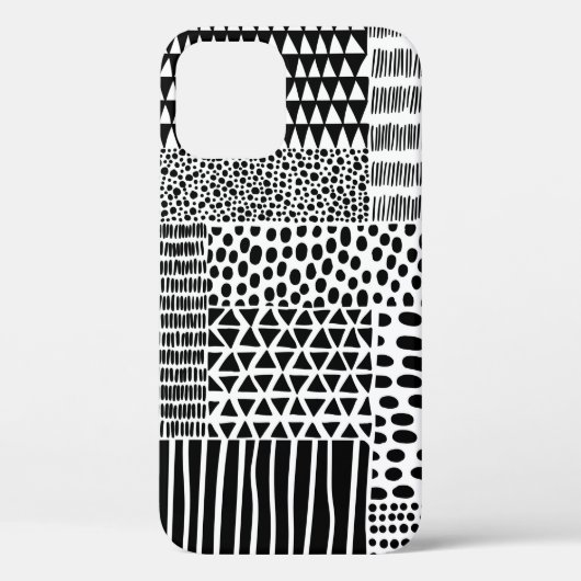 白黒の継ぎ目のないドールパターン。手描き Case-Mate iPhoneケース (裏面)