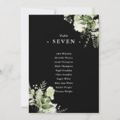 白黒の緑のシーティングプランのテーブル番号 招待状 (裏面)