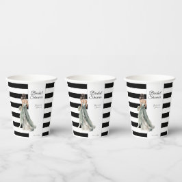 白黒の緑のストライプ花嫁ブライダルシャワー 紙コップ