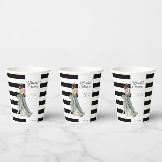 白黒の緑のストライプ花嫁ブライダルシャワー 紙コップ (複数)