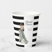 白黒の緑のストライプ花嫁ブライダルシャワー 紙コップ (正面)