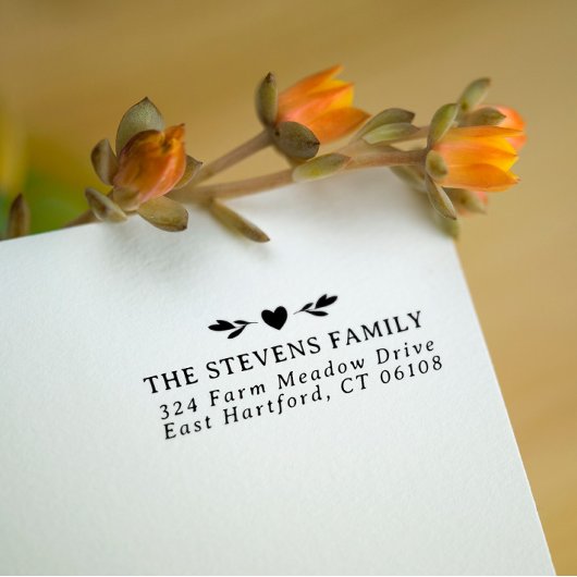 白黒の緑のハート名とアドレス セルフインキングスタンプ