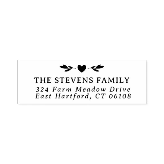 白黒の緑のハート名とアドレス セルフインキングスタンプ (デザイン)