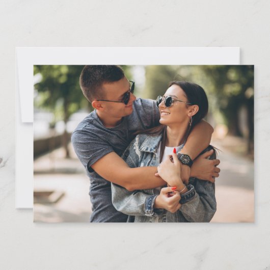 白黒の緑のフローラの写真結婚 セーブザデート (裏面)