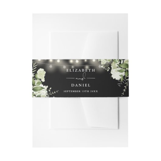 白黒の緑の文字列のラ結婚イト 招待状ベリーバンド (正面例)