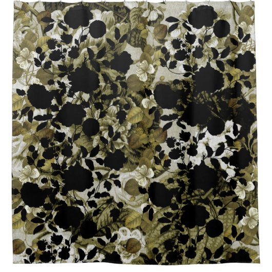 白黒の緑の植物園の花柄Toile シャワーカーテン (正面)