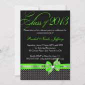 白黒の緑の水玉模様の卒業の招待状 招待状 (正面)