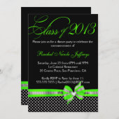 白黒の緑の水玉模様の卒業の招待状 招待状 (正面/裏面)