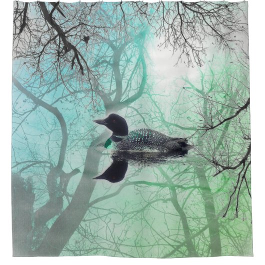 白黒の緑の湖のシャワーカーテン シャワーカーテン (正面)