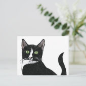 白黒の緑の目の猫 ポストカード (スタンド正面)