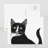 白黒の緑の目の猫 ポストカード (正面/裏面)