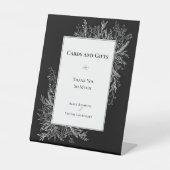 白黒の緑の結婚式のカードとギフト 台座サイン (正面)