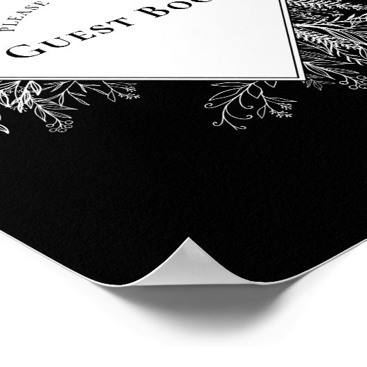 白黒の緑結婚のゲストブックサイン ポスター (角)