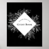 白黒の緑結婚のゲストブックサイン ポスター (正面)