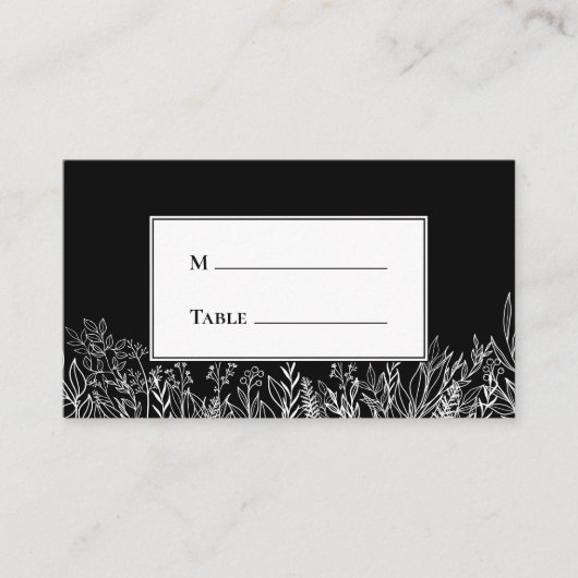 白黒の緑結婚のフラット プレイスカード (正面)