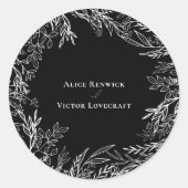 白黒の緑結婚の封筒用シール ラウンドシール (正面)