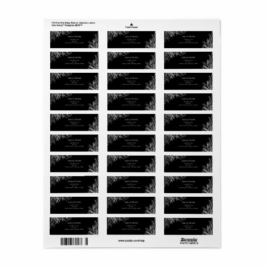 白黒の緑結婚の差出人住所 ラベル (フルシート)