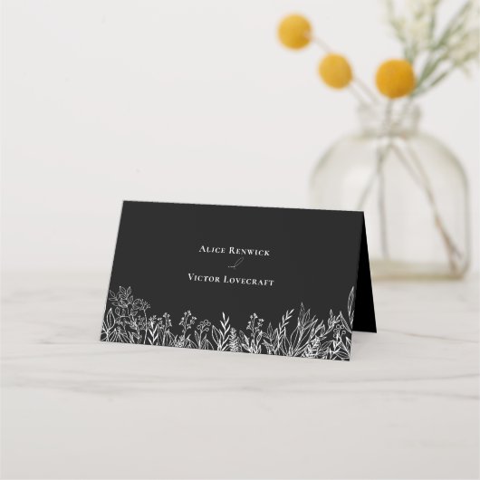 白黒の緑結婚の折り畳み プレイスカード (裏面)