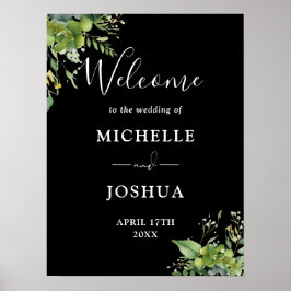 白黒の緑結婚の歓迎サイン ポスター
