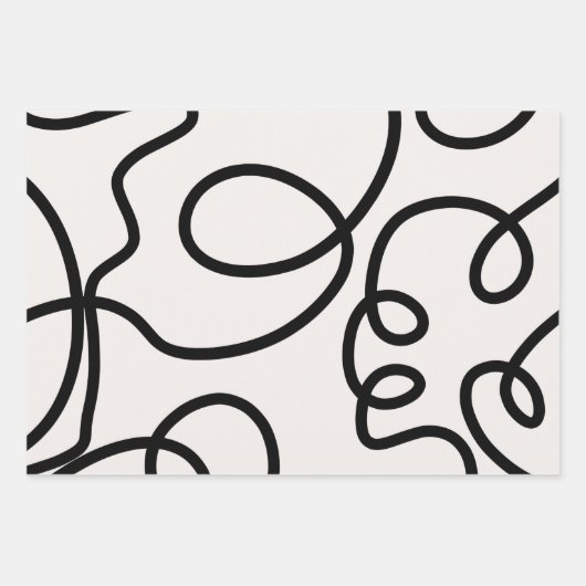 白黒の線のブモダンラシミニマルストローク ラッピングペーパーシート (正面3)