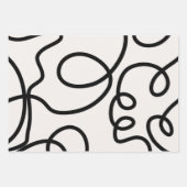 白黒の線のブモダンラシミニマルストローク ラッピングペーパーシート (正面2)