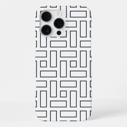 白黒の線形ブロックパターン - 白 iPhoneケース (裏面)